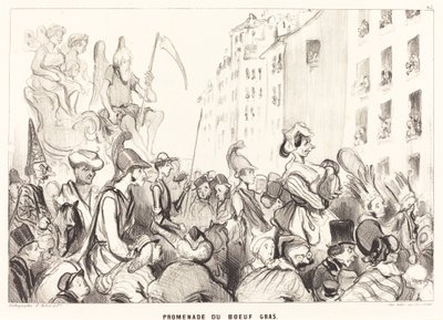 Promenade du Boeuf gras door Honoré Daumier