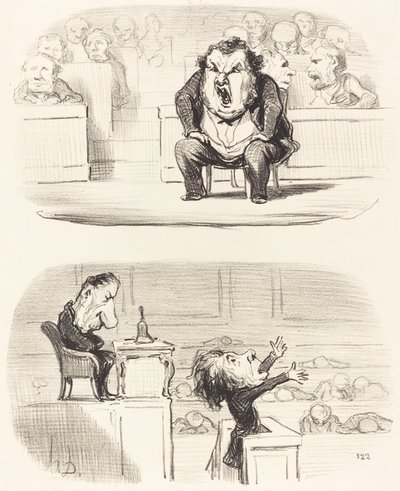 Wanneer een saaie spreker het podium betreedt door Honoré Daumier