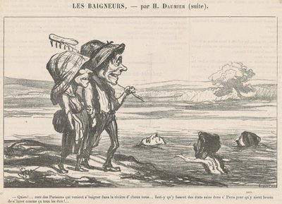 Wie! ... Hart van Parijzenaars die kwamen baden ... door Honoré Daumier