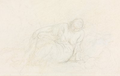Liggende vrouw leunend op haar arm, verso, 1855-1860 door Honoré Daumier