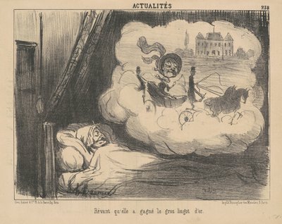 Dromend dat ze de grote goudstaaf heeft gewonnen. door Honoré Daumier
