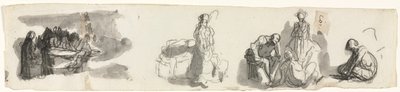 Blad met Studies van een Groep van Vier Figuren aan de Rechterkant (recto) door Honoré Daumier