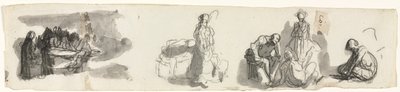 Blad met studies met een groep van vier figuren rechts door Honoré Daumier