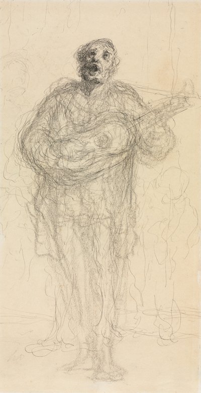 Zingende gitarist (recto), 1855-60 door Honoré Daumier