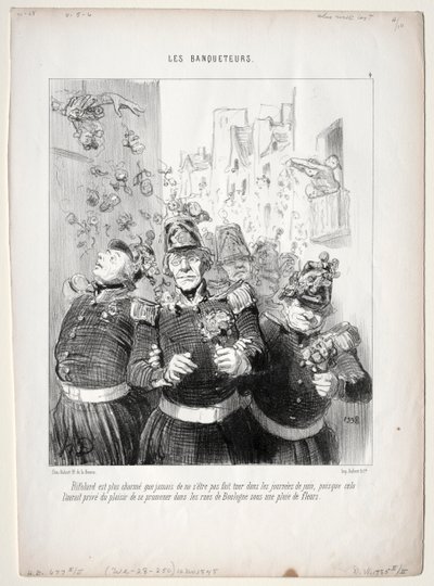 De feestvierders, plaat 4: Rifolard is charmant als altijd..., 1848 door Honoré Daumier