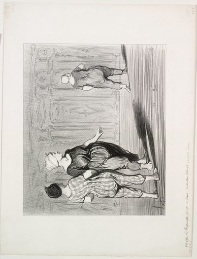 De Baders, plaat 15: Het is haar weer, een mooie mode, Madame Coquardeau! door Honoré Daumier