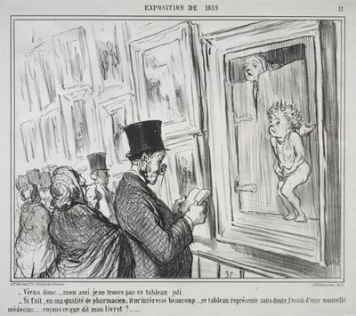 De Tentoonstelling van 1859 (plaat 11): Kom hier, mijn vriend, ik vind dit schilderij niet mooi door Honoré Daumier