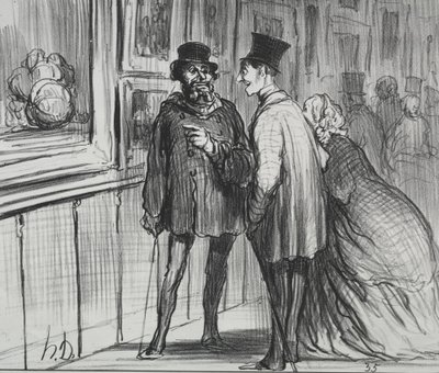 De Tentoonstelling van 1859 (plaat 8): De schilder wiens schilderij werd geweigerd... door Honoré Daumier