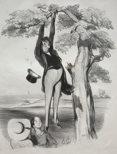 De Gevaren van het Te Hevig Schudden van een Pruimenboom (Wanneer Men een Volwassen Man is) door Honoré Daumier