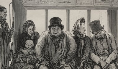 De Omnibus: Interieur van de Omnibus door Honoré Daumier