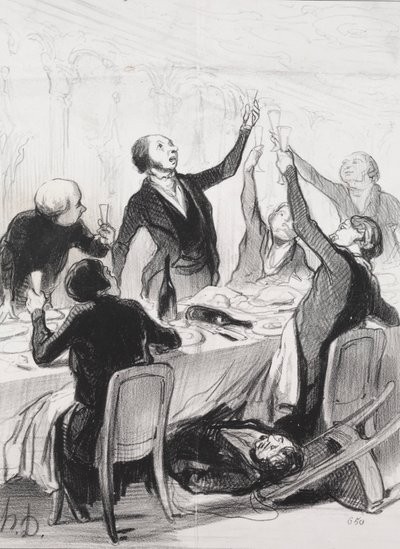 De Filantropen van de Dag, plaat 8: Een 43e Toast...aan de Matigheid Vereniging, 1844 door Honoré Daumier