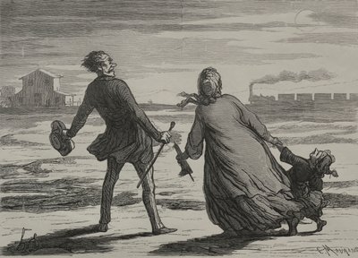De spoorweg: Te laat door Honoré Daumier