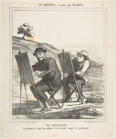 De Landschapsschilders, de eerste kopieert de natuur, de tweede kopieert de eerste, uit, 12 mei 1865 door Honoré Daumier