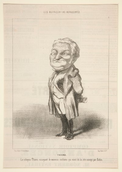 Thiers: le Citoyen Thiers probeert het nieuwe kostuum dat hem door Bavin is gestuurd door Honoré Daumier