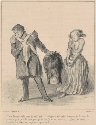 Tiens, Eudoxie, hier is mijn berenmuts ... door Honoré Daumier