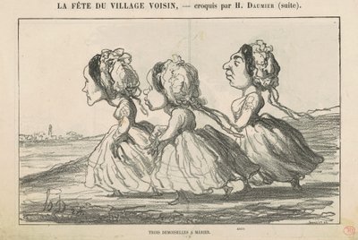 Drie Jonge Dames om te Trouwen; Burgersfamilie overtuigd... door Honoré Daumier