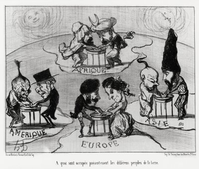 Tafels draaien (fluidomanie): waar momenteel de verschillende volkeren van de aarde mee bezig zijn. Illustratie door Honore Daumier (1808-1879), gepubliceerd in het nieuws, "Charivari", gedateerd 22 juni door Honoré Daumier