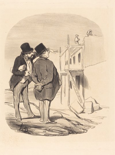 Twee mannen te midden van ruïnes door Honoré Daumier