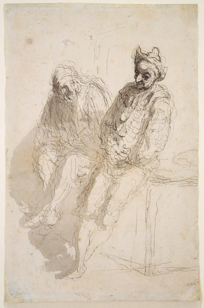 Twee saltimbanques, c.1865-73 door Honoré Daumier
