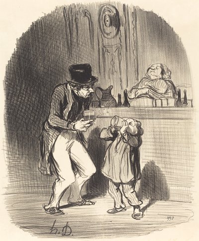 Een Vader die zijn Zoon laat Zuigen... door Honoré Daumier