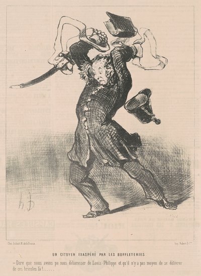 Een burger woedend door de buffelterieën door Honoré Daumier