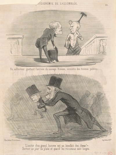 Een sollicitant die ... Bineau bespiedt! door Honoré Daumier