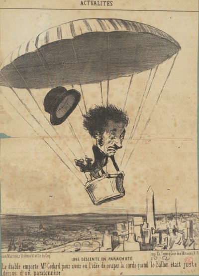 Een parachutesprong door Honoré Daumier