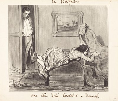 Een ijverige leerling die thuis werkt door Honoré Daumier