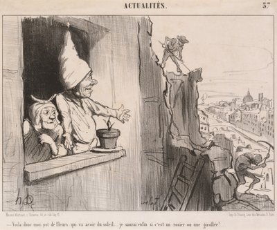 Kijk... mijn bloempot... krijgt zon... door Honoré Daumier