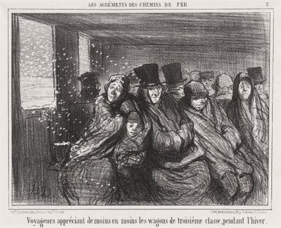 Reizigers waarderen steeds minder de derde klasse wagons... door Honoré Daumier