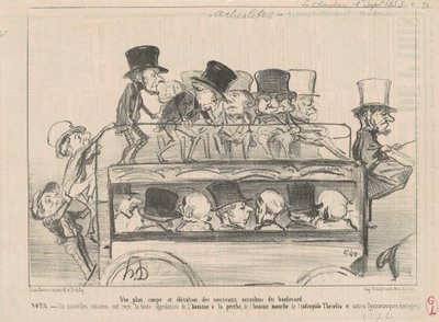 Uitzicht... en hoogte van... omnibus van de boulevard... door Honoré Daumier