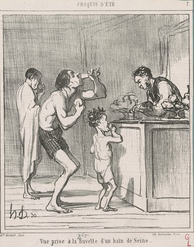 Uitzicht genomen bij de bar van een bad door Honoré Daumier
