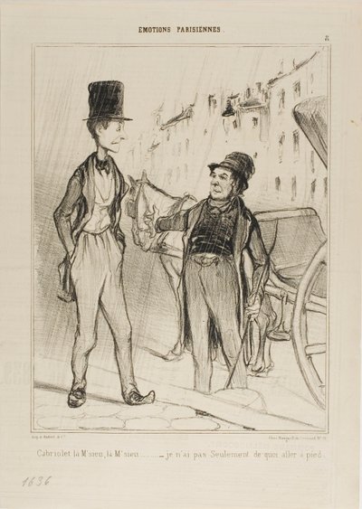"- Taxi Monsieur Taxi - Ik heb niet eens genoeg om te lopen," plaat 8 uit Émotions De Parisiens door Honoré Victorin Daumier