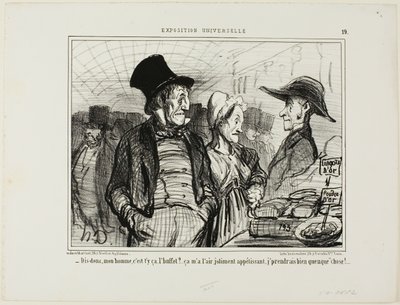 "- Zeg eens, beste man, is dit het buffet... het ziet er heel smakelijk uit, ik zou wel iets.... lusten," bord 19 van L