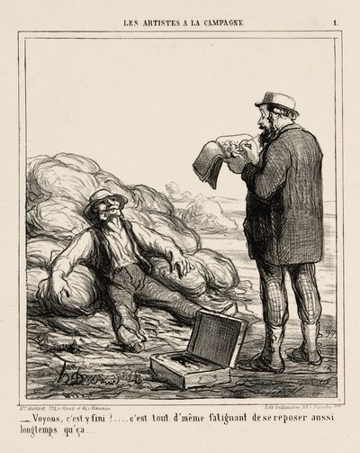 "- Nou, ben je eindelijk klaar... het is tenslotte vermoeiend om zo lang te relaxen," plaat 1 uit Les Artistes A La Campagne door Honoré Victorin Daumier