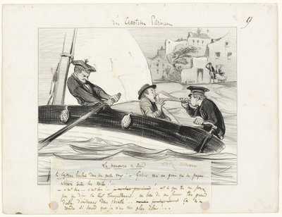 Een bootmanoeuvre, plaat negen uit Les Canotiers Parisiens door Honoré Victorin Daumier