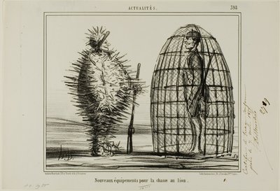 Een nieuwe outfit voor de leeuwenjacht, plaat 395 van Actualités door Honoré Victorin Daumier