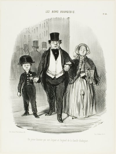 Een jonge man die de trots en de hoop is van de familie Badinguet, plaat 16 uit Les Bons Bourgeois door Honoré Victorin Daumier