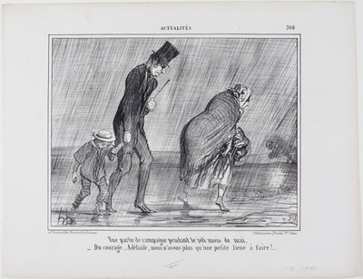Een uitstapje naar het platteland tijdens de mooie maand mei. "Moed... Adelaïde het is gewoon nog een competitie te gaan," bord 308 van Actualités door Honoré Victorin Daumier