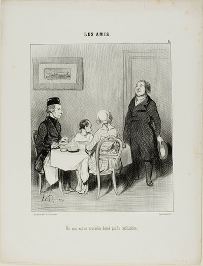 Een vriend is een krokodil geproduceerd door beschaving, plaat 6 uit Les Amis door Honoré Victorin Daumier