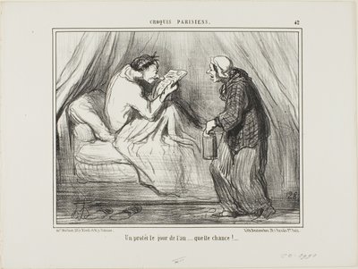 "Een protest op nieuwjaarsdag! Wat een geluk! ...........," plaat 42 van Croquis Parisiens door Honoré Victorin Daumier