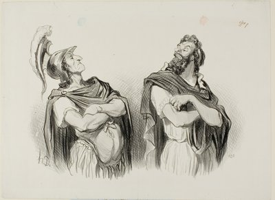 Achilles en Agamemnon. Achilles: "- En wat kan mij jouw Troje schelen!", plaat één uit Physionomies Tragiques door Honoré Victorin Daumier