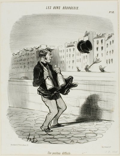 Een ongemakkelijke situatie, plaat 52 uit Les Bons Bourgeois door Honoré Victorin Daumier