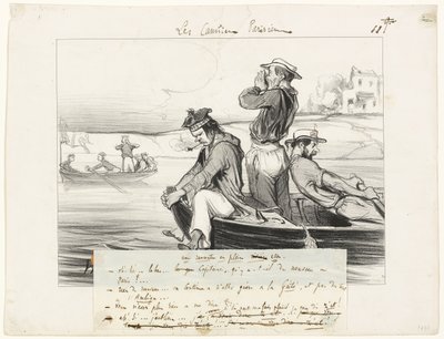 Een ontmoeting in open water, plaat elf uit Les Canotiers Parisiens door Honoré Victorin Daumier