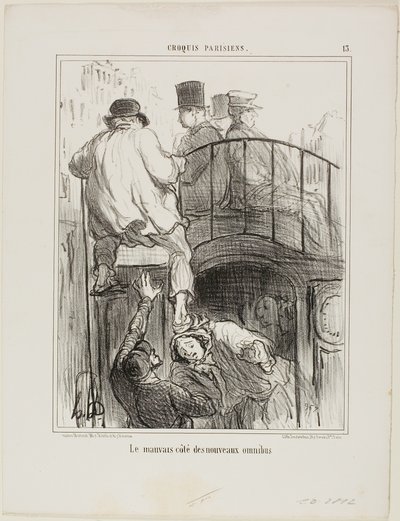Een onaangenaam aspect van het nieuwe type omnibus, plaat 13 uit Croquis Parisiens door Honoré Victorin Daumier