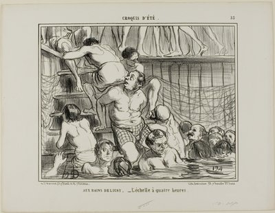 In de baden van Deligny. - De ladder om 16.00 uur, plaat 33 uit Croquis D