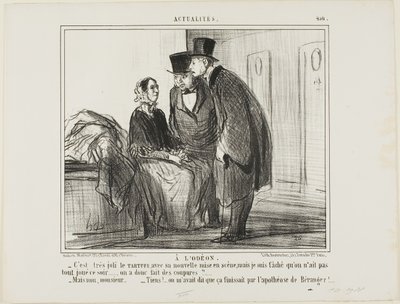 In het Odeon Theater. "- De nieuwe productie van TARTUFFE schijnt erg goed te zijn, maar ik ben woedend dat er vanavond geen voorstelling is... er zijn beperkingen geweest, neem ik aan... - Maar nee, Monsieur... - Nou, ik ben gewaarschuwd dat het zou eindi door Honoré Victorin Daumier