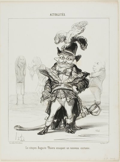 Burger Thiers past een nieuw kostuum, plaat 114 van Actualités door Honoré Victorin Daumier