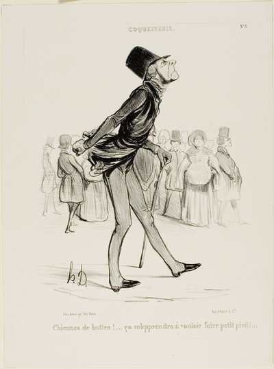 Verdomde laarzen! Dat zal me leren kleinere stappen te nemen..." plaat 6 van Coquetterie door Honoré Victorin Daumier