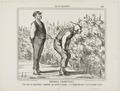 Emoties van het platteland. "- Moet zien hoe de wijn groeit... heb het nog nooit gezien...," plaat 436 uit Actualités door Honoré Victorin Daumier